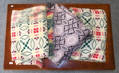 Lot 1088 - Pair of Welsh Blankets in cream, green and...