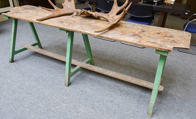 Lot 1118 - A 19th Century Pine Plank Top Trestle Table,...