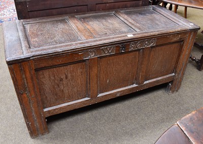 Lot 1260 - A Late 17th Century Oak Panelled Coffer, dated...