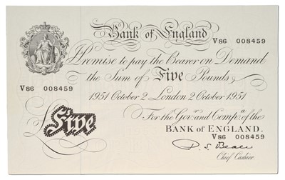 Lot 433 - Bank of England, 'White' Five Pounds, P.S....