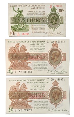 Lot 431 - 3x Treasury Issue Banknotes, all Warren Fisher...