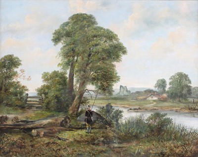 Lot 1019 - J*A* Smith Fisherman beside a river Signed,...