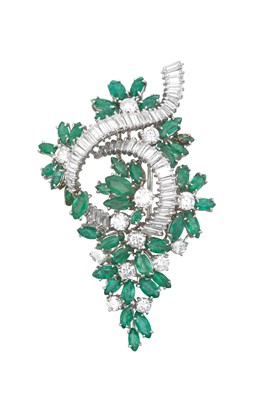 Lot 2205 - An Emerald and Diamond Brooch the spray form...