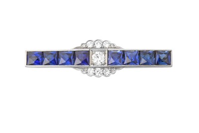 Lot 2069 - A Synthetic Sapphire and Diamond Brooch the...