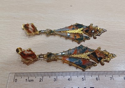 Lot 2074 - A Pair of Victorian Moss Agate Drop Earrings...