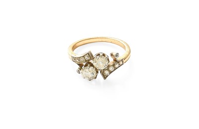 Lot 442 - A Diamond Two Stone Twist Ring, the old cut...