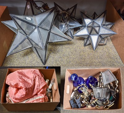 Lot 285 - A Set of Three Glass Star Pendant Lights,...