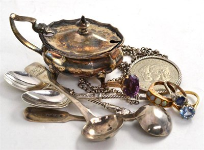 Lot 181 - Four rings, necklace and five items of silver