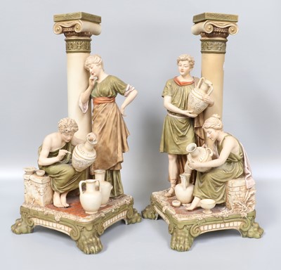 Lot 350 - A Pair of Royal Dux Porcelain Figural Vases,...