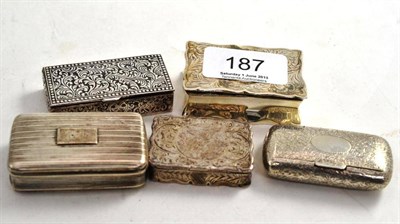 Lot 187 - Four 19th century silver snuff boxes and another silvered metal snuff box