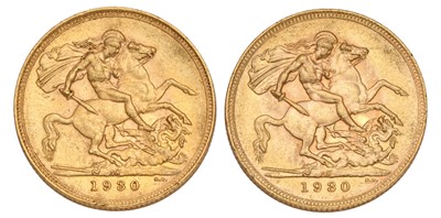 Lot 248 - 2x George V, Sovereigns 1930SA, both Pretoria...