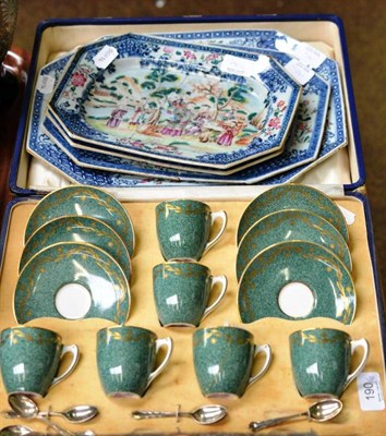 Lot 190 - Worcester cased set of coffee cups and silver spoons; a set of four 18th century Chinese blue...