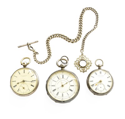 Lot 7 - A Silver Chronograph Pocket Watch, Two Silver...