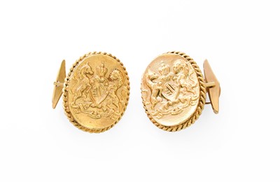 Lot 435 - A Pair of Cufflinks, the oval panels with coat...