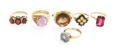 Lot 77 - Six Dress Rings, comprising of a cabochon...