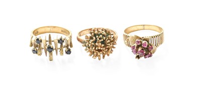 Lot 447 - Two 9 Carat Gold Dress Rings, finger sizes...