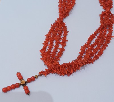 Lot 46 - A Graduated Coral Bead Necklace, length 42cm;...