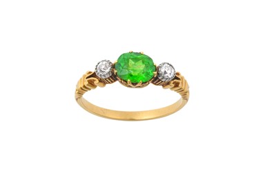 Lot 2152 - A Demantoid Garnet and Diamond Three Stone...