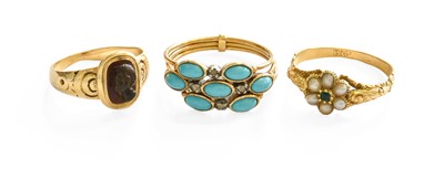 Lot 76 - A Turquoise and Diamond Triple Ring, finger...