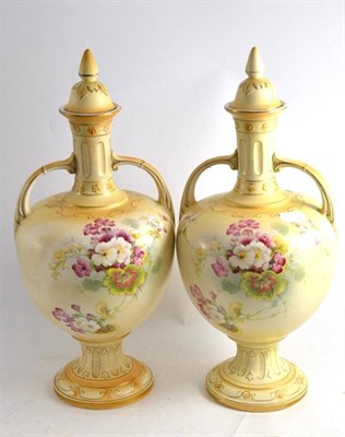 Lot 201 - A pair of Fieldings vases and covers (a.f.)