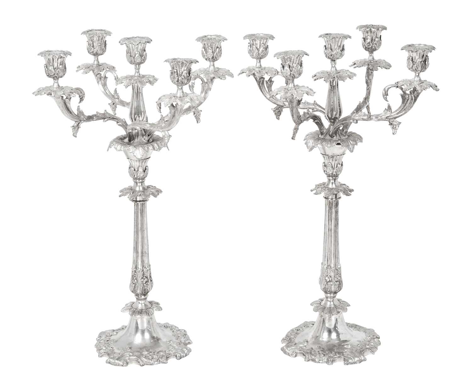 Lot 2255 - A Pair of American Silver Plate Five-Light Candelabra
