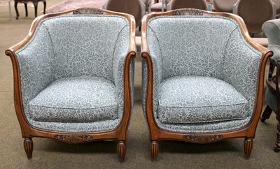 Lot 1285 - A Pair of Art Deco French Tub Chairs, with...