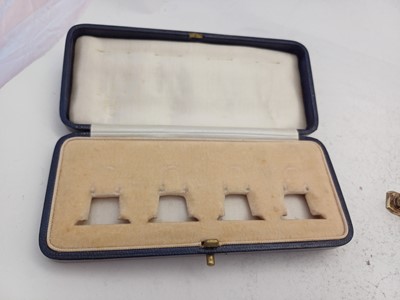 Lot A Cased Set of Continental Silver-Gilt Mounted Hardstone Place-Card Holders