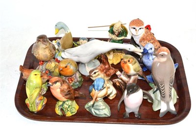 Lot 217 - A tray of small decorative figures of mainly birds including Royal Worcester, Lladro and...