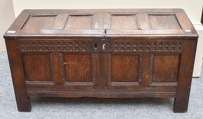 Lot 1122 - A 17th century and Later Oak Panelled Coffer,...