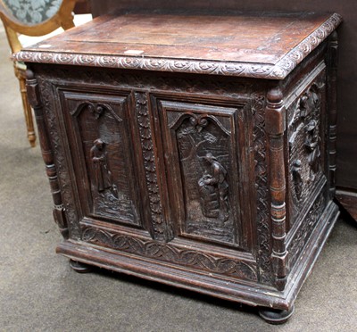 Lot 1204 - A Carved Oak Chest, some earlier timbers, with...