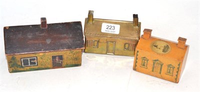 Lot 223 - A 19th century miniature house, with slide off roof and painted with a figure standing at the...