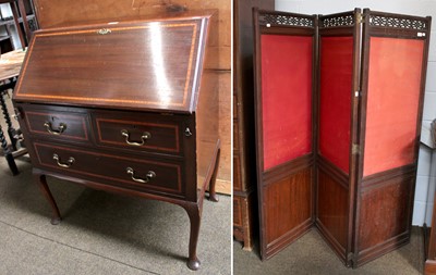 Lot 1187 - An Edwardian Mahogany and Crossbanded Bureau,...