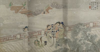 Lot 1076 - Chinese Watercolour on Silk, depicting...