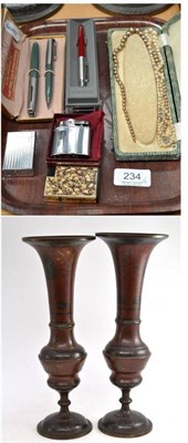 Lot 234 - Horn handled walking stick, a pair of Islamic vases, Parker 51 fountain pen and pencil, three...