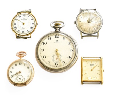 Lot 29 - An Open Faced Omega Pocket Watch, A Lady's 14...