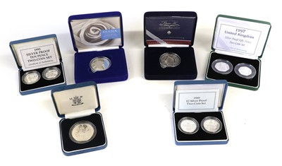 Lot 334 - Assorted Royal Mint Silver Proof Coins, 9...