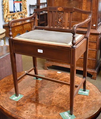 Lot 1266 - An Edwardian Mahogany and Inlaid Piano Stool,...