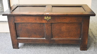 Lot 1116 - A 17th century and Later Oak Panelled Coffer,...