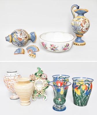 Lot 155 - A Pair of Italian Maiolica Ewers, each painted...