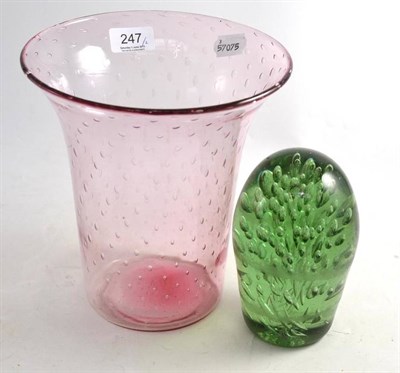 Lot 247 - Victorian green glass dump and a Whitefriars vase (2)