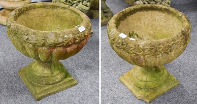 Lot 1170 - A Pair of Stone Neo-Classical Garden Urns,...