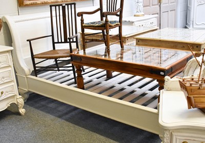 Lot 1129 - A French Style White Painted Kingsize Sleigh...