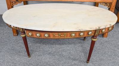 Lot 1143 - A French Style Oval Marble Topped Coffee Table,...