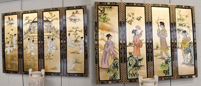 Lot 1140 - Two Modern Chinese Black Lacquered Wall Panels,...