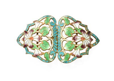 Lot 319 - An Enamel Belt Buckle, of floral design,...