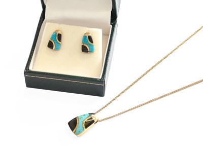 Lot 45 - A 9 Carat Gold Turquoise and Jet Pendant on...