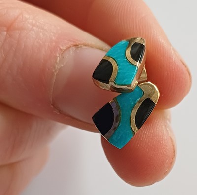 Lot 45 - A 9 Carat Gold Turquoise and Jet Pendant on...