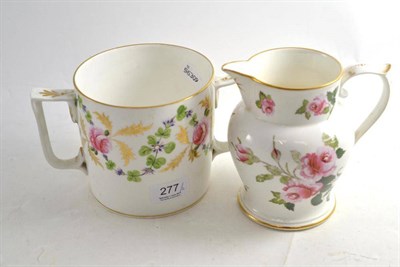 Lot 277 - Derby two handled floral mug and an English pottery jug (2)