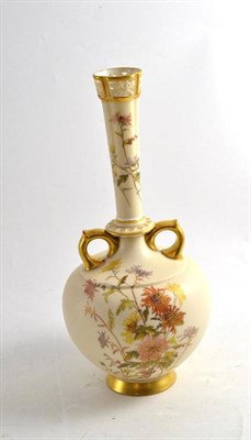 Lot 278 - A Royal Worcester ivory ground vase of globular shape with tall tapering neck, pierced rim and...