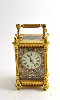 Lot 280 - A brass and champleve enamel carriage timepiece